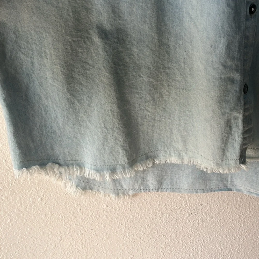 Ninexis Denim Button Down Raw Hem Sleeveless Long Hi-Lo Top Beach Plus Size 3X - Picture 3 of 6